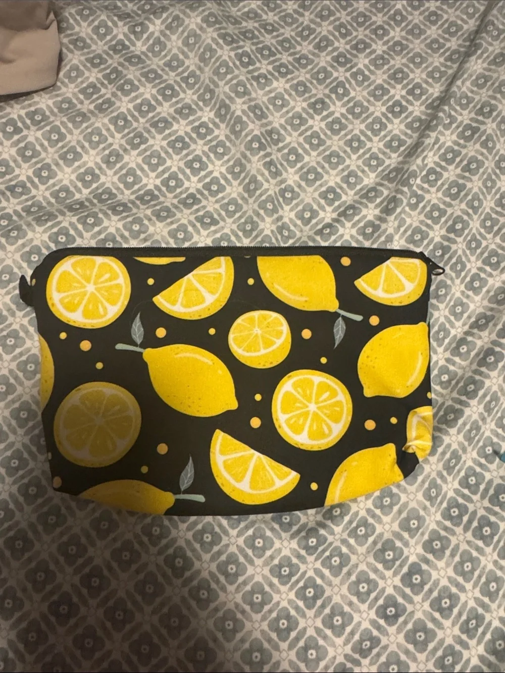 Lemon Print Cosmetic Pouch - Yellow on Black